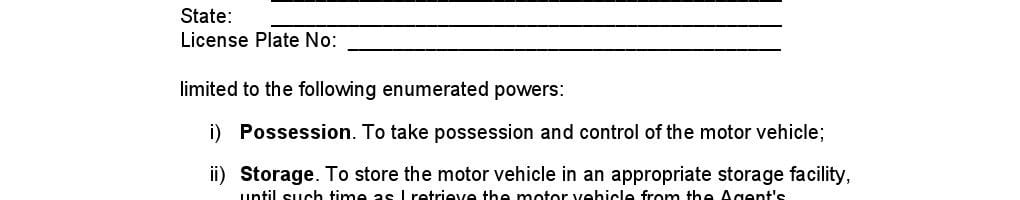 California Limited Power of Attorney for Retrieval of Motor Vehicle Form