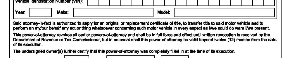 Georgia Motor Vehicle Power of Attorney