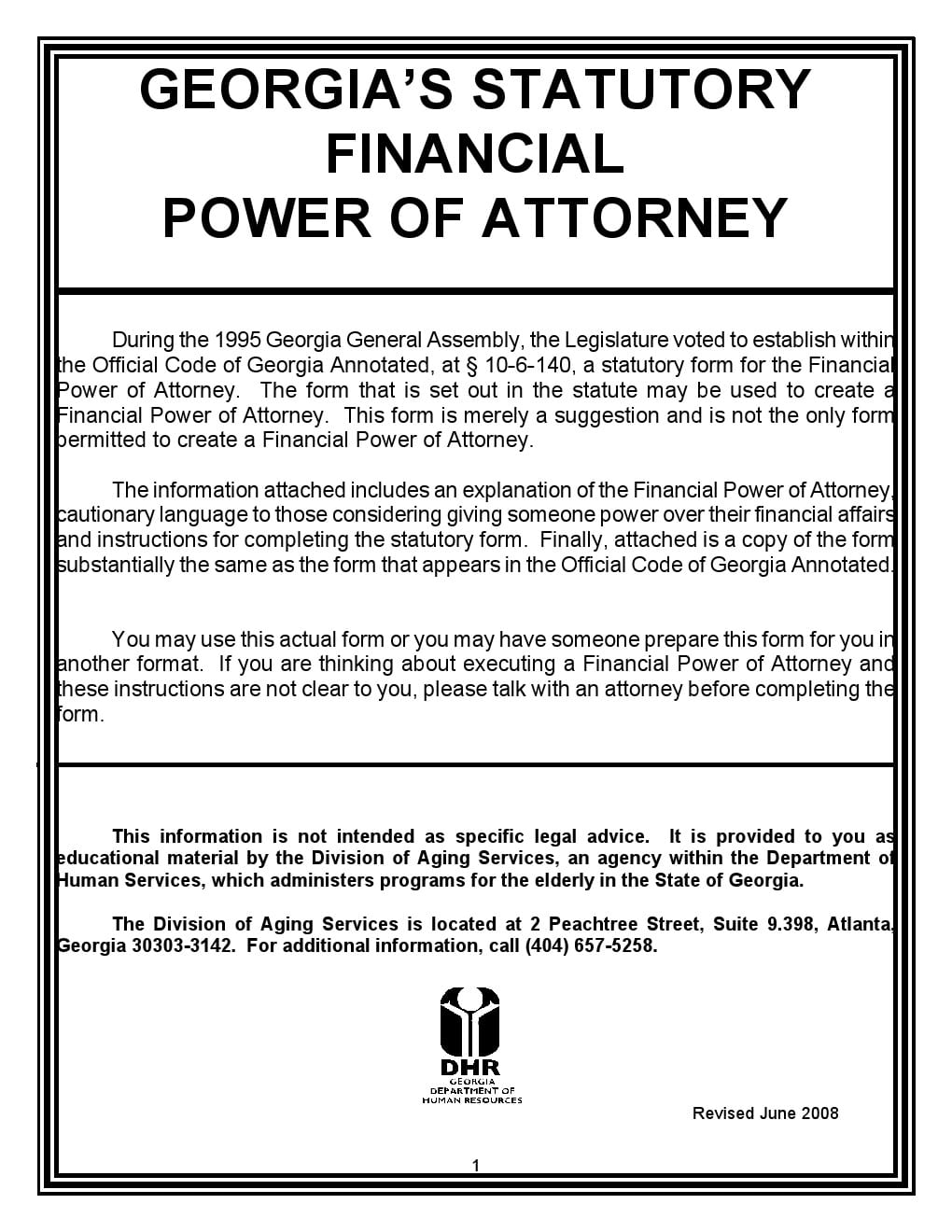 Statutory Fiancial Power of Attorney Georgia